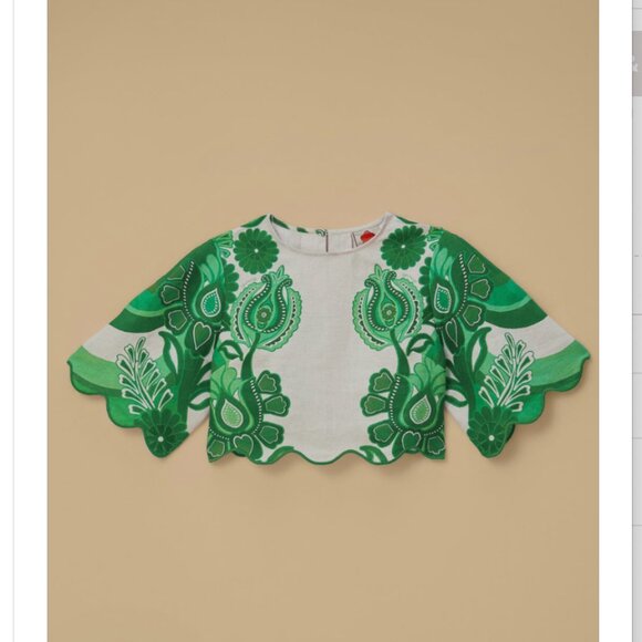 MATCHING SET | Farm Rio Green Color Festival Euroflax Blouse & Skirt Set, Size L - Picture 5 of 7